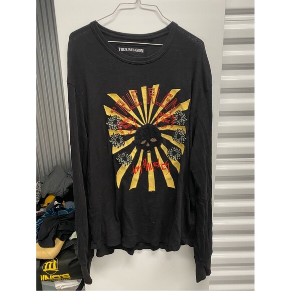 True Religion Other - True Religion Black Long-Sleeve Tee with Gold and Red Graphic